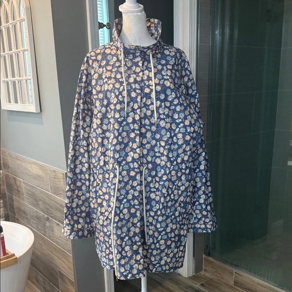 Madewell Womens Flattering Ruffle-Neck Anorak Raincoat French Floral XXL